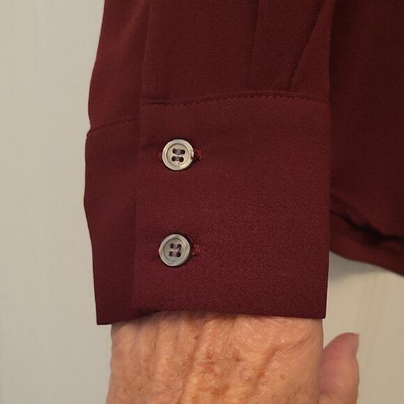Ann Taylor Red Blouse with Cuffed Long Sleeves Size S Lightweight - Picture 11 of 12